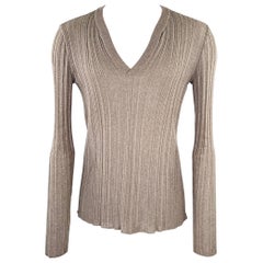 DOLCE & GABBANA Size XS Grey Taupe Rib Knit V-Neck Pullover