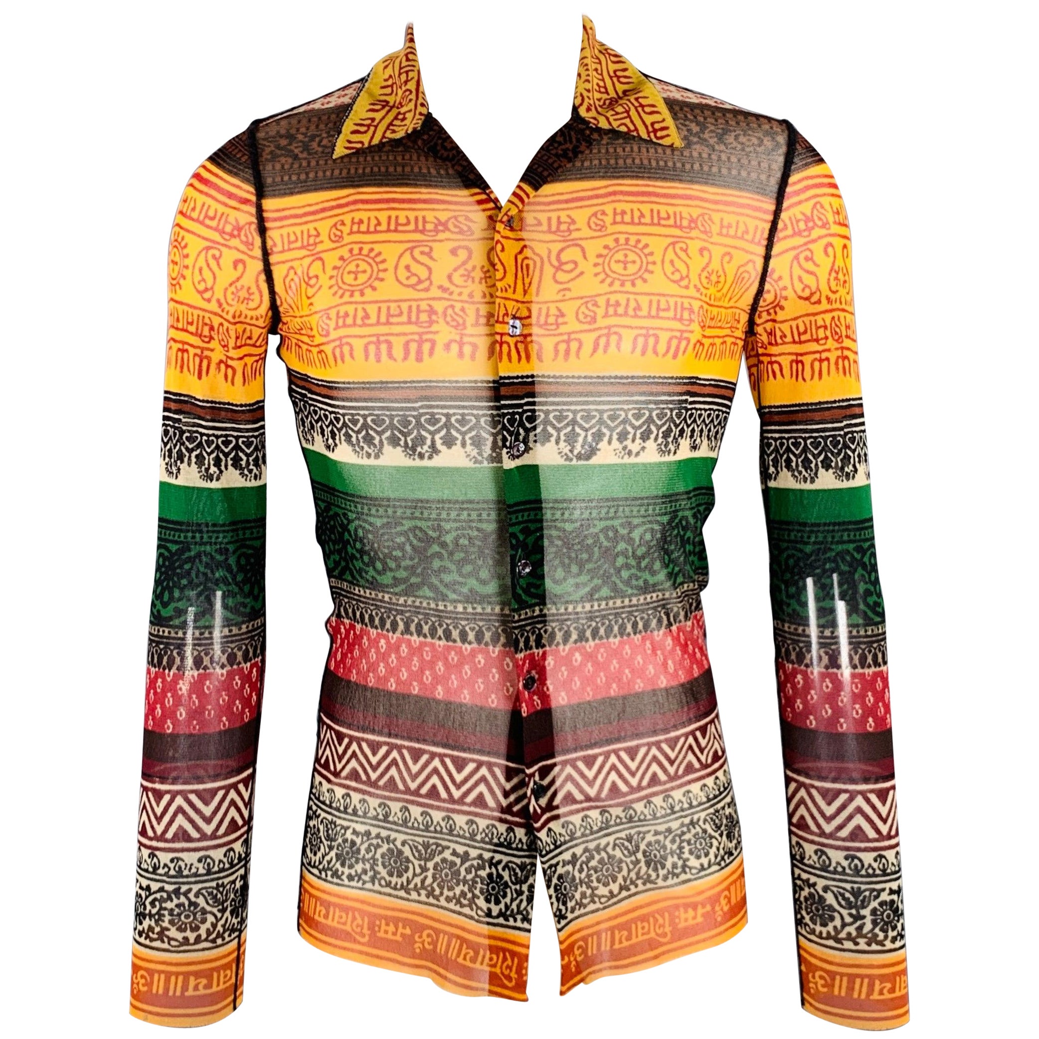 Chemise à manches longues Jean-Paul Gaultier, taille M, imprimé multicolore en maille polyamide