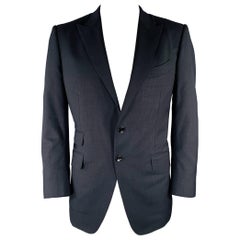 TOM FORD Talla 44 Negro Azul Marino A Cuadros Mezcla Lana Abrigo Deportivo