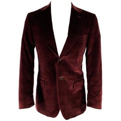 ERMENEGILDO ZEGNA Size 40 Burgundy Velvet Cotton Sport Coat