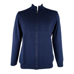 HUGO BOSS Talla XL Chaqueta de punto azul marino de lana con cremallera