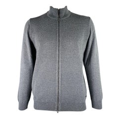 HUGO BOSS Talla XL Cárdigan de punto gris de lana merina con cremallera