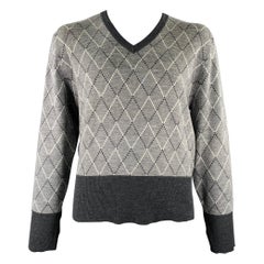 BLACK FLEECE Size XXL Grey White Diamond Wool Blend V-Neck Pullover