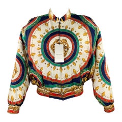 GUCCI Taglia 36 Beige Giacca Blouson in seta grafica multicolore