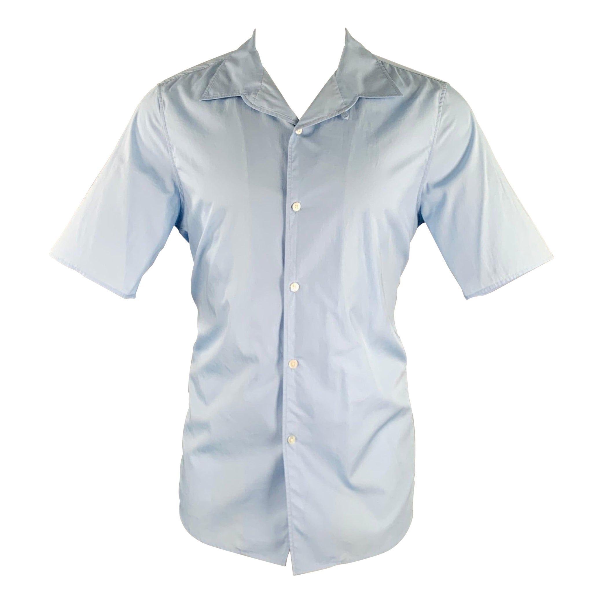 THE ROW Size S Blue Cotton Camp Short Sleeve Shirt For Sale