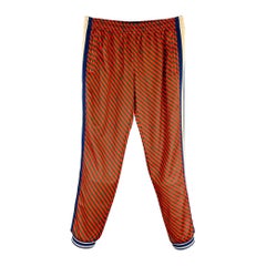 GUCCI Size M Red Green Stripe Polyester Cotton Joggers Casual Pants