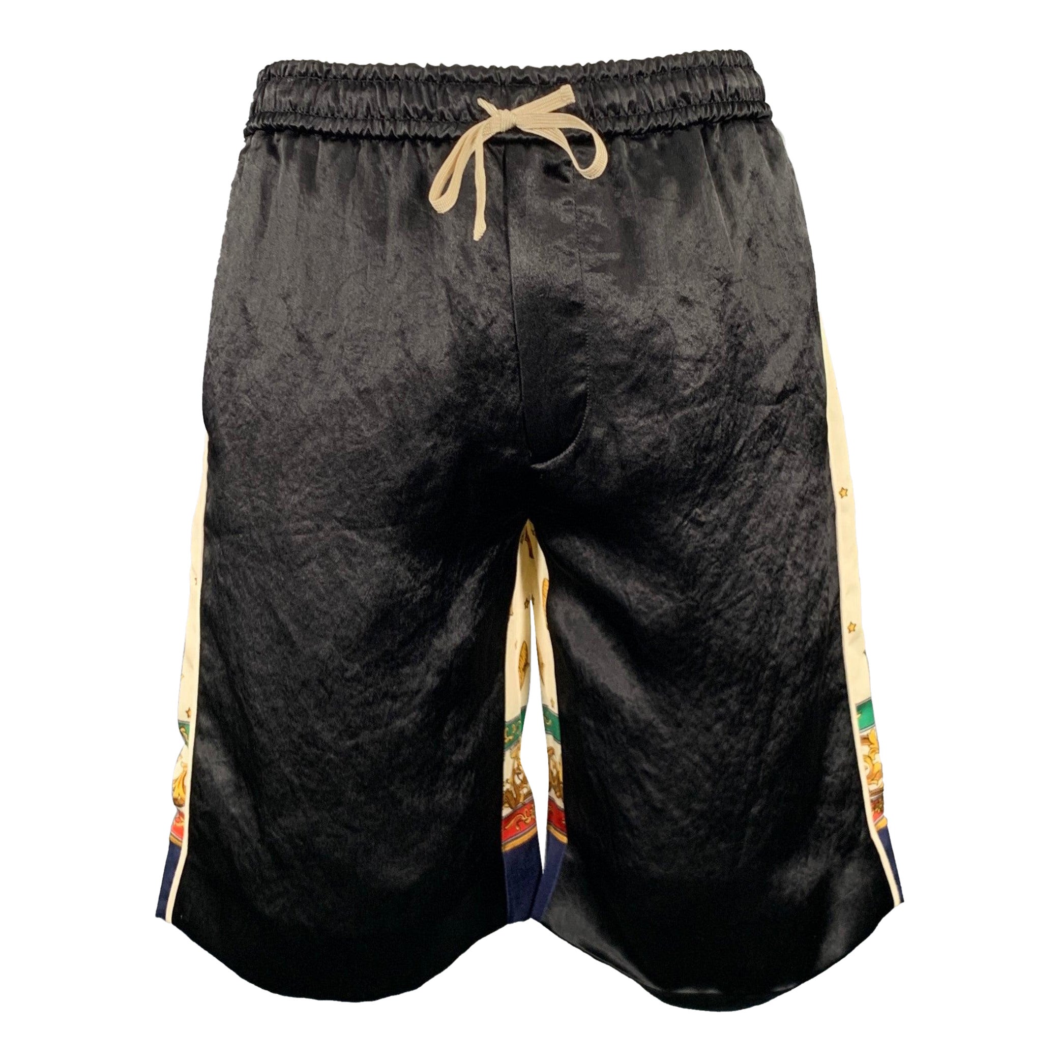 GUCCI Talla 28 Negro Beige Monograma Bellota Acetato Joggers Shorts en venta
