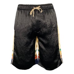 GUCCI Size 28 Black Beige Monogram Acorns Acetate Joggers Shorts