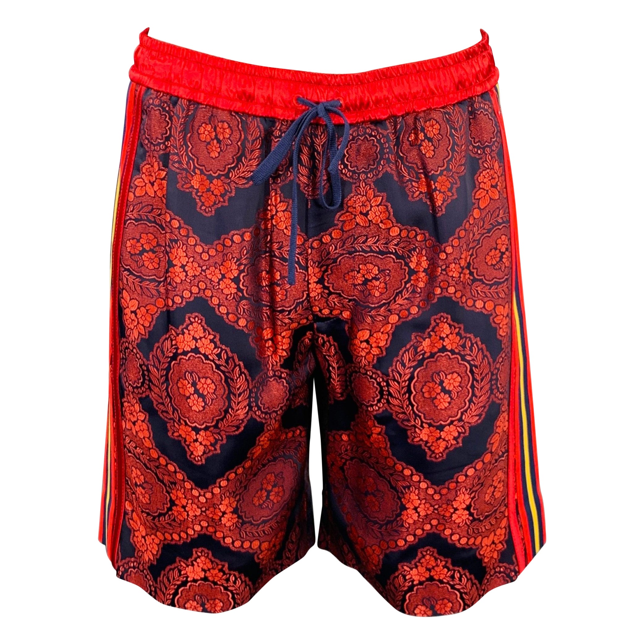 GUCCI 2018 Size 28 Red Black Jacquard Viscose Blend Joggers Shorts