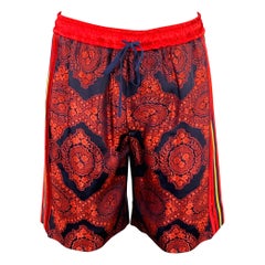 GUCCI 2018 Size 28 Red Black Jacquard Viscose Blend Joggers Shorts