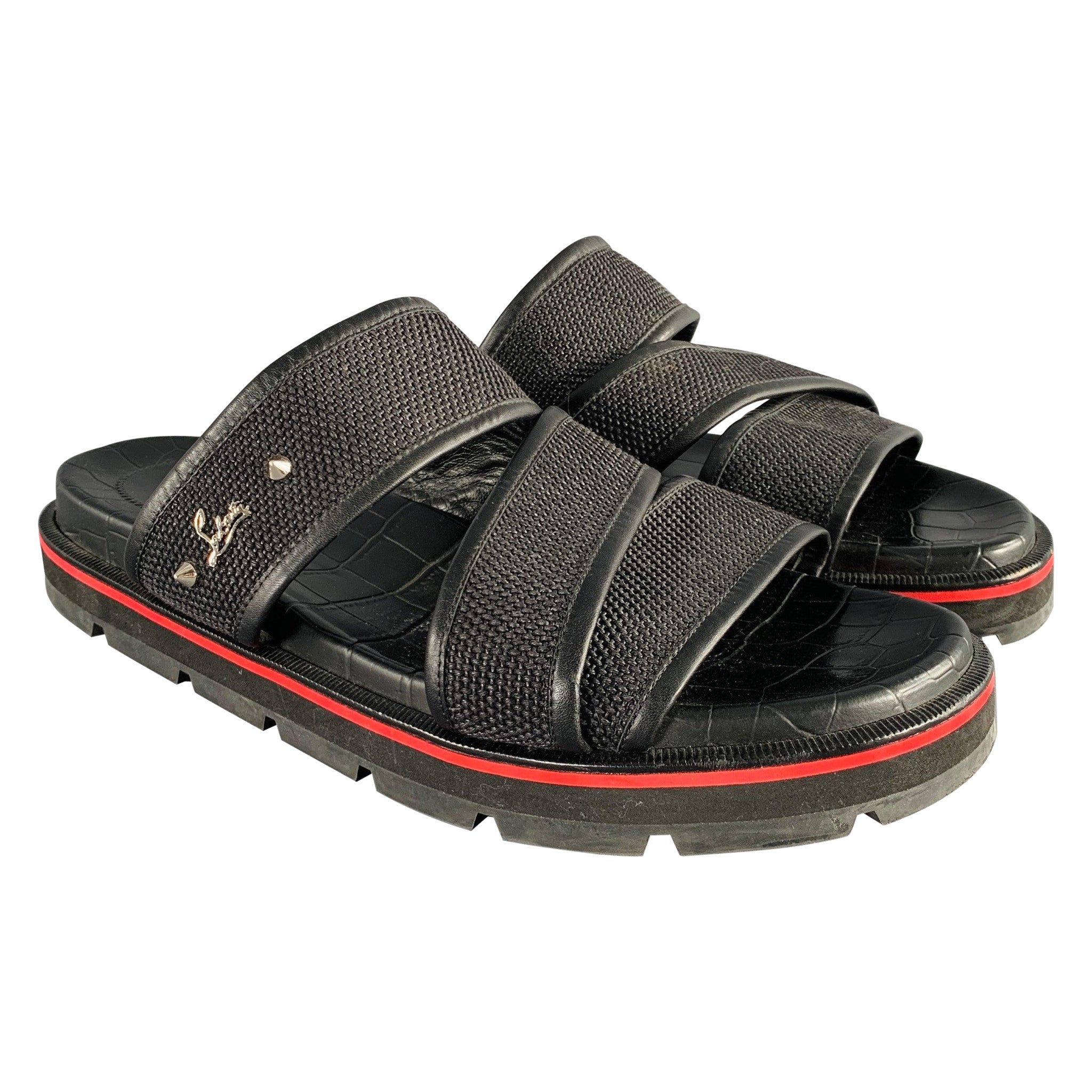 CHRISTIAN LOUBOUTIN Taille 9 Sandales en cuir texturé noir