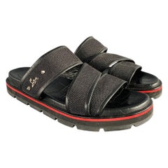 CHRISTIAN LOUBOUTIN Size 9 Black Textured Leather Slip On Sandals