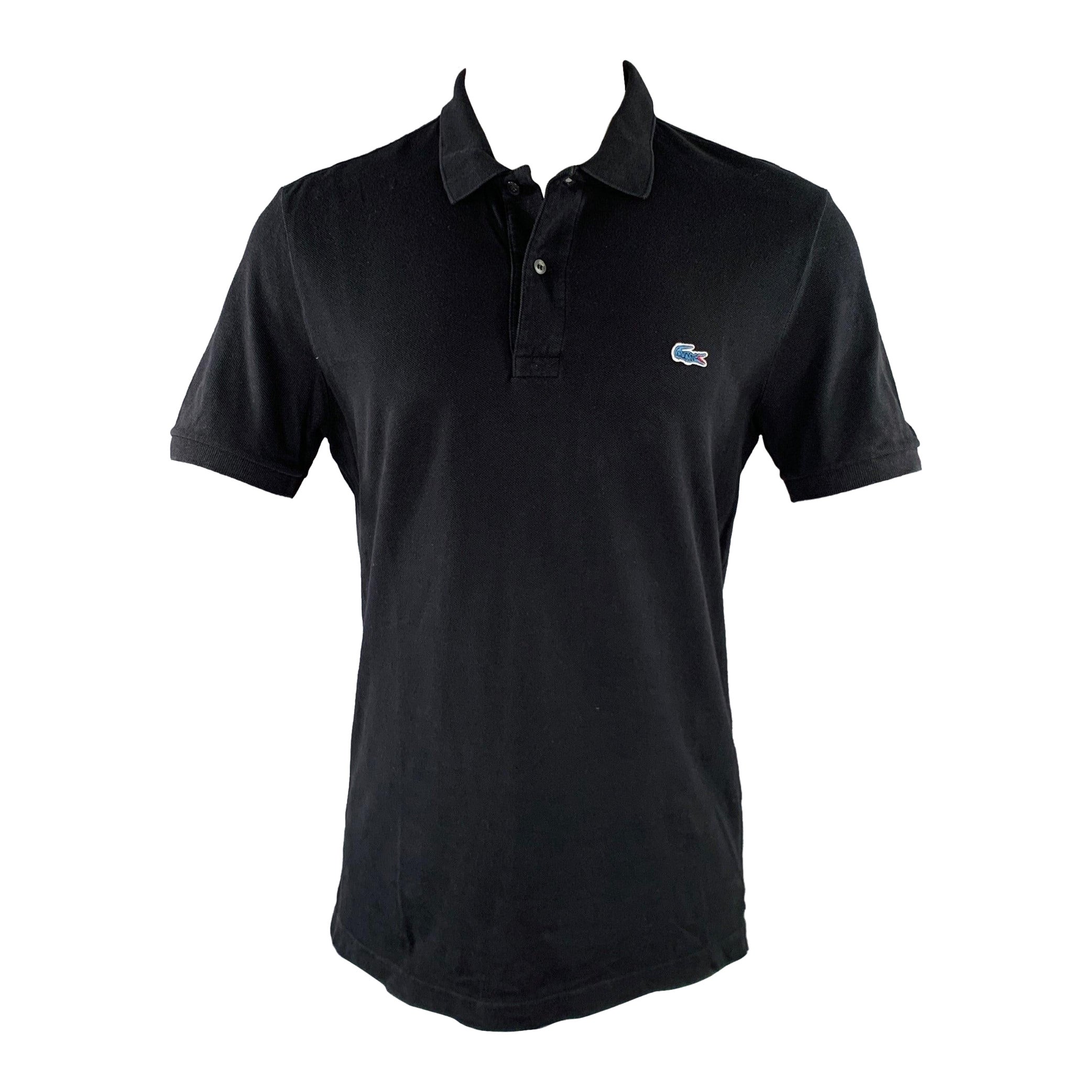 LACOSTE Size M Black Cotton Half Placket Polo For Sale