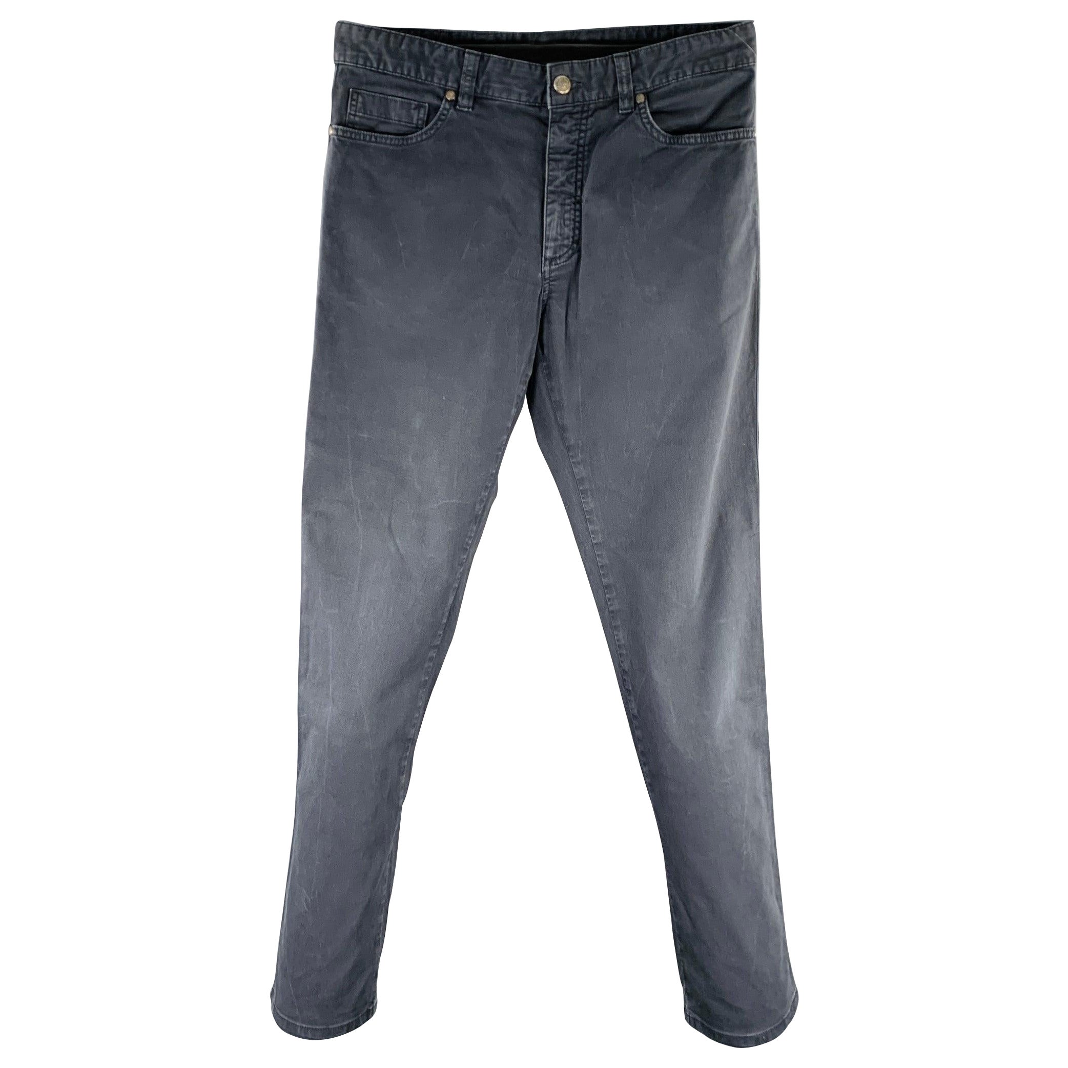 ERMENEGILDO ZEGNA Size 33 Grey Charcoal Cotton Blend Straight Jeans For Sale