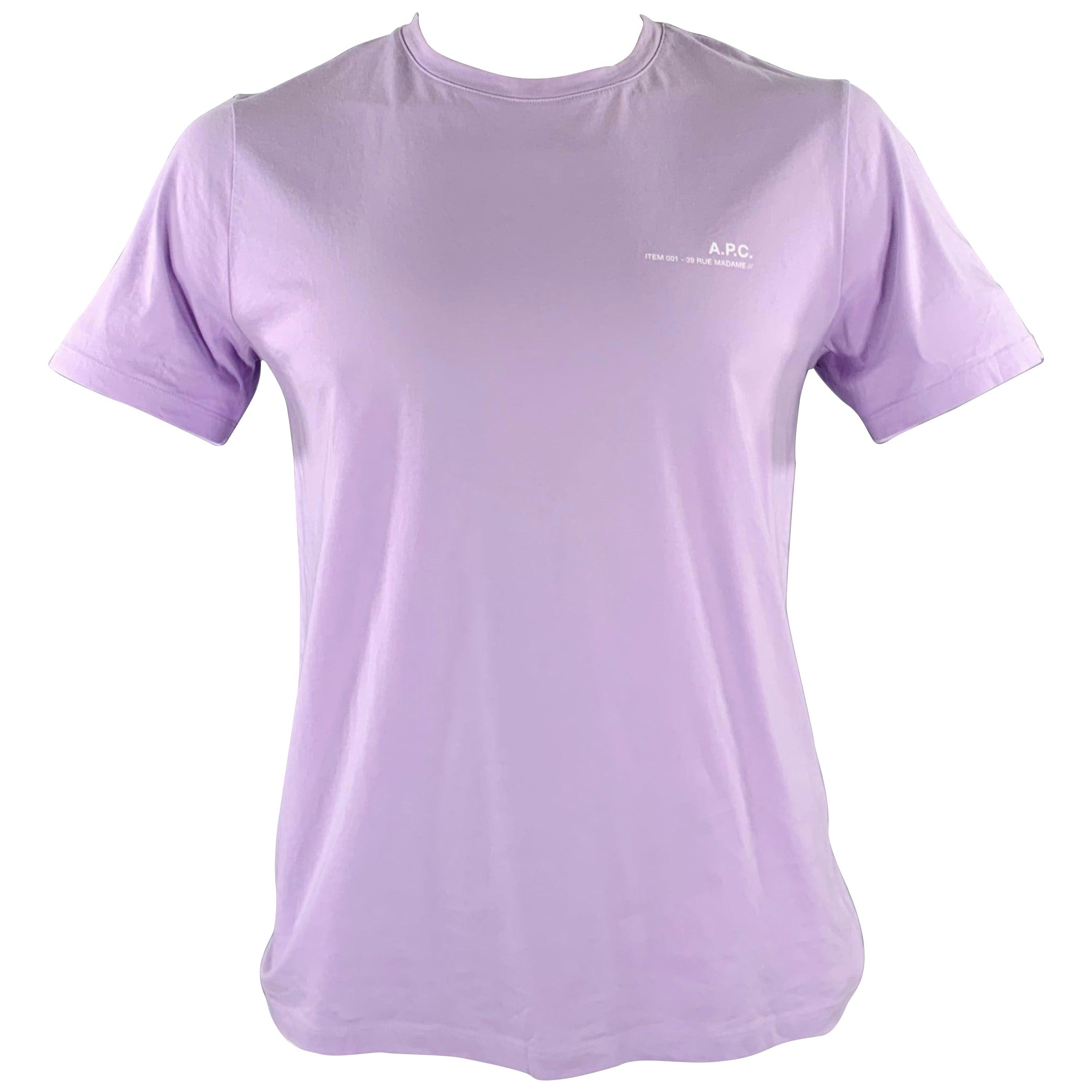 A.P.C. Size L Purple White Cotton Crew Neck T-shirt For Sale