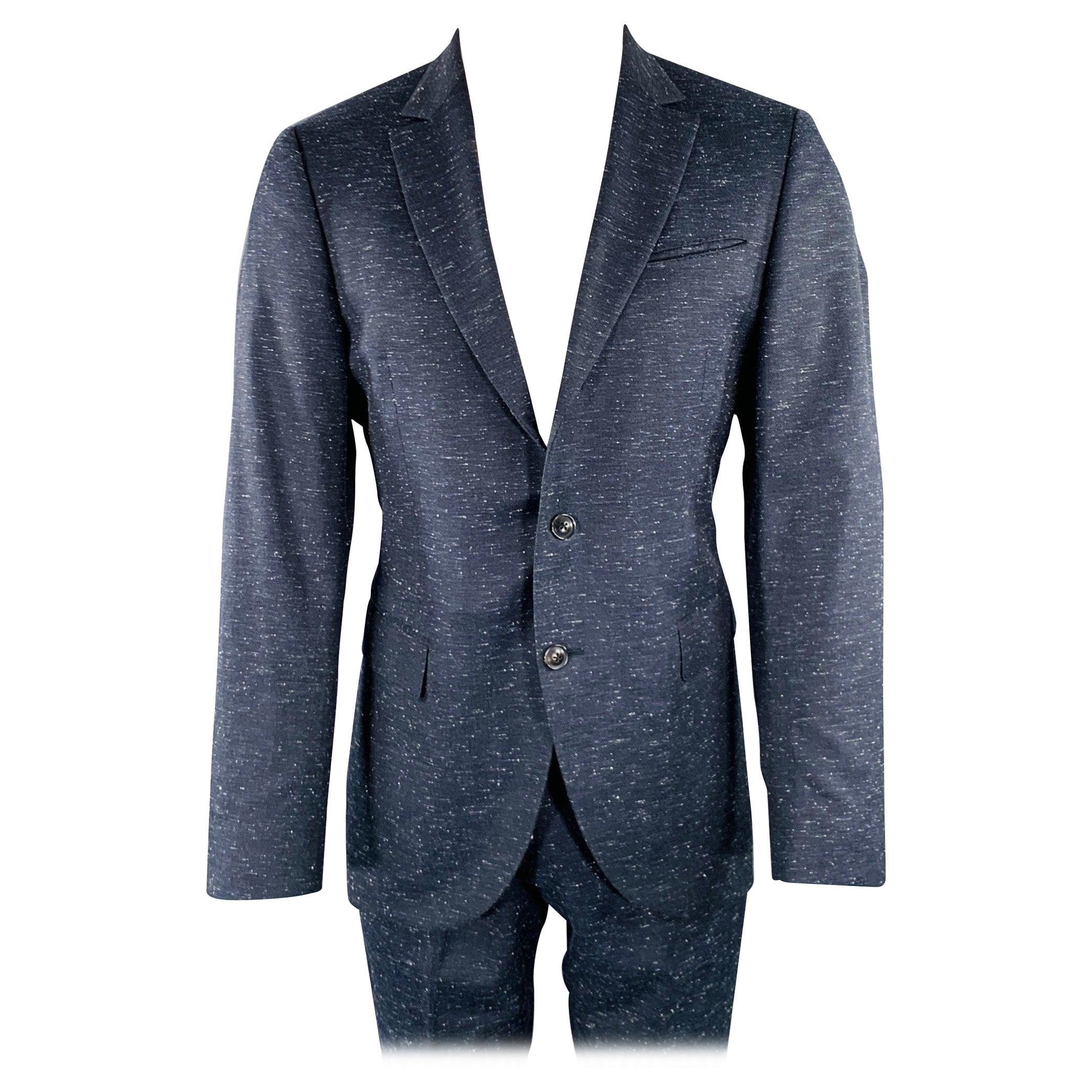 JOHN VARVATOS Size 40 Navy White Virgin Wool Blend Suit For Sale