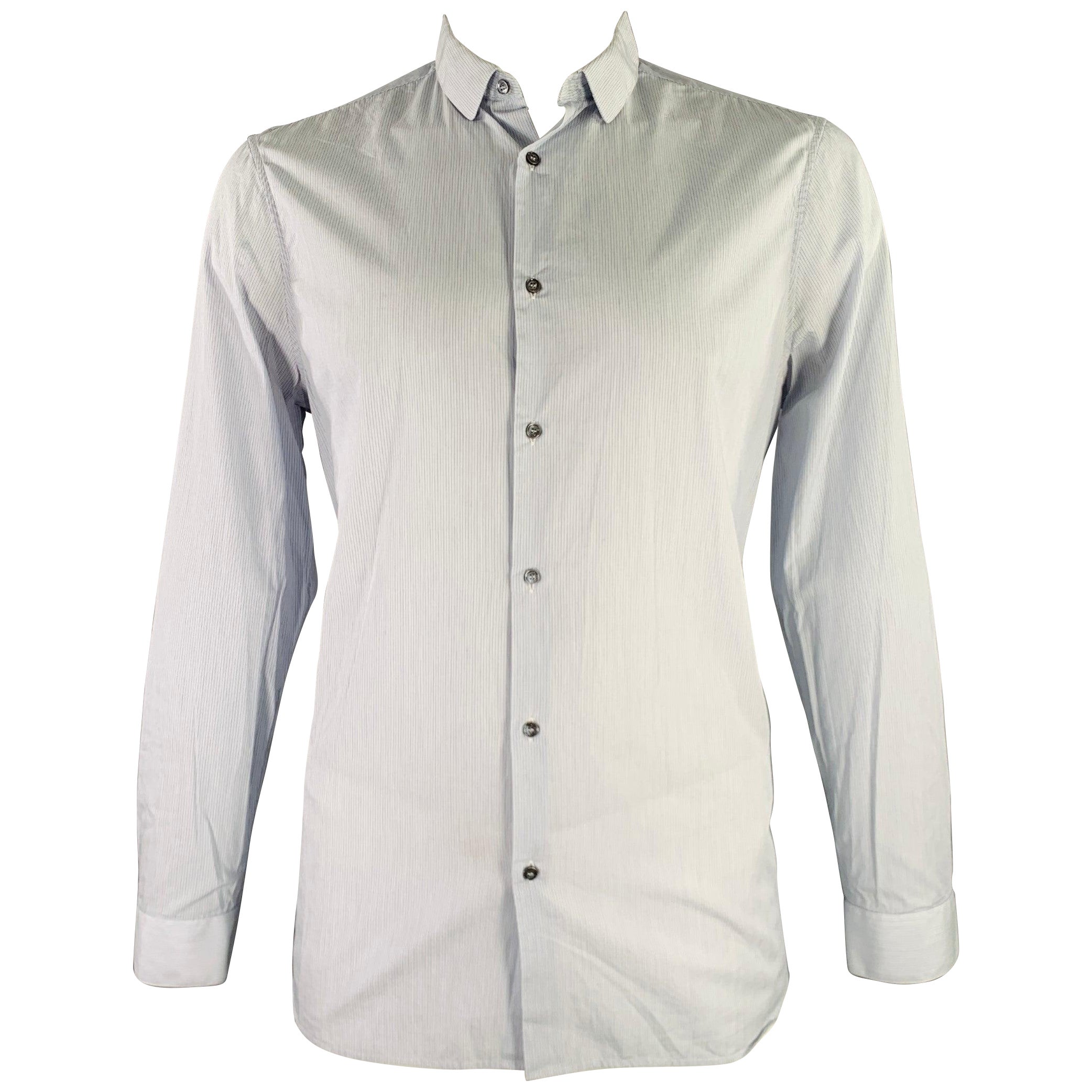 BURBERRY LONDON Size 42 White Light Blue Stripe Cotton Long Sleeve Shirt For Sale