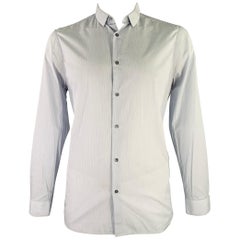 BURBERRY LONDON Size 42 White Light Blue Stripe Cotton Long Sleeve Shirt