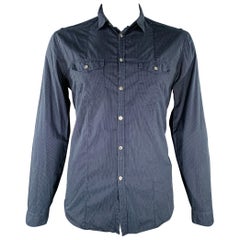 JOHN VARVATOS Taille L Chemise à manches longues en coton blanc marine à têtes de clous