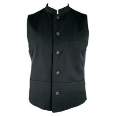 Issey Miyake Taglia 40 Gilet in lana nera con colletto Nehru