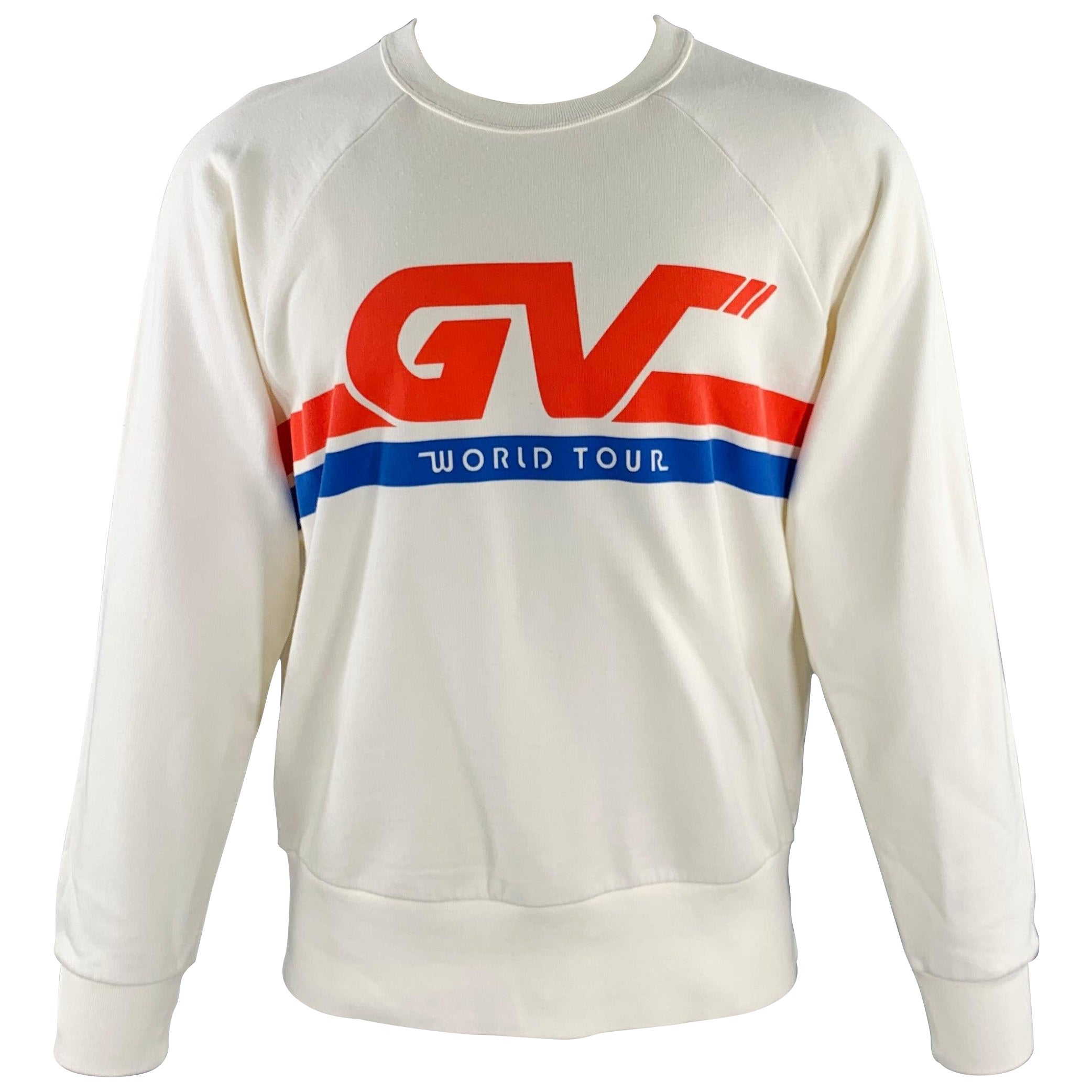 GIVENCHY Size S Cream Red Cotton -GV World Tour- Graphic Sweatshirt