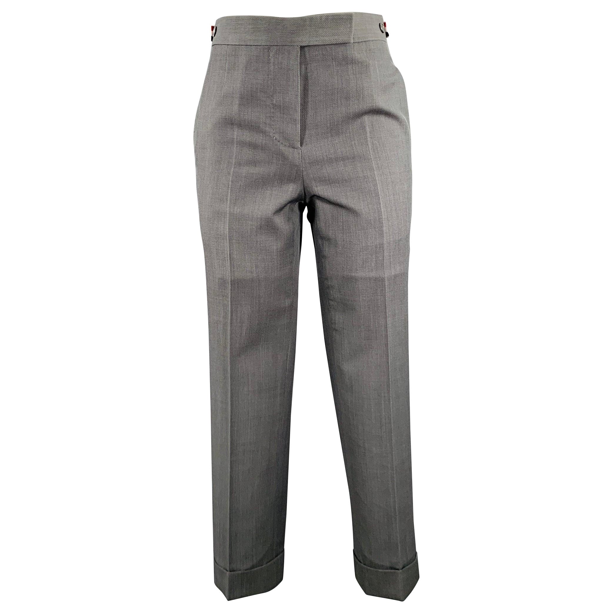 THOM BROWNE Size 2 Grey Wool Textured Flat Front Dress Pants For Sale