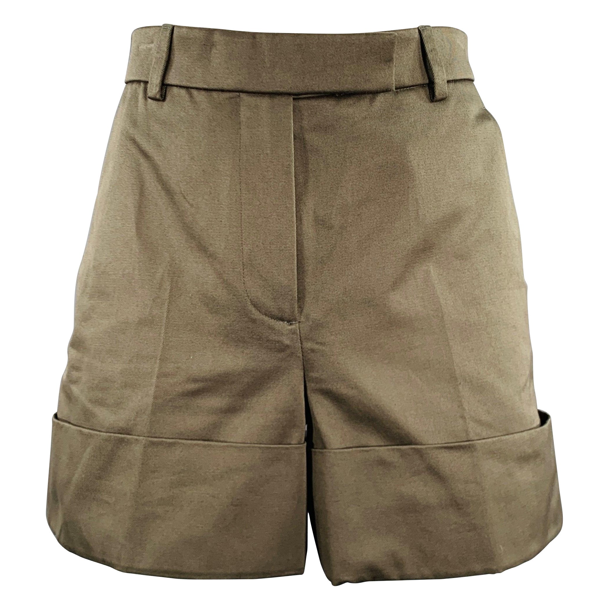 THOM BROWNE Size 2 Green Cotton Cuffed Shorts