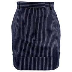 THOM BROWNE Taglia 0 Mini gonna gessata in lana cashmere bianca e marina