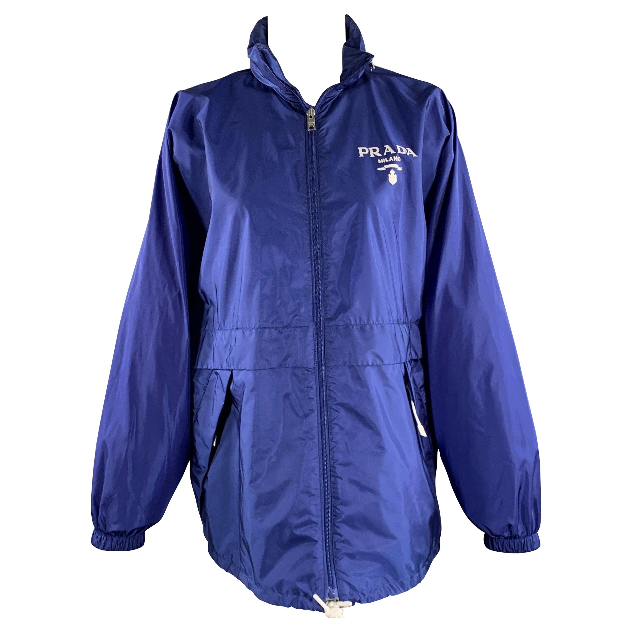 PRADA Size 0 Blue Polyamide Logo Windbreaker Jacket