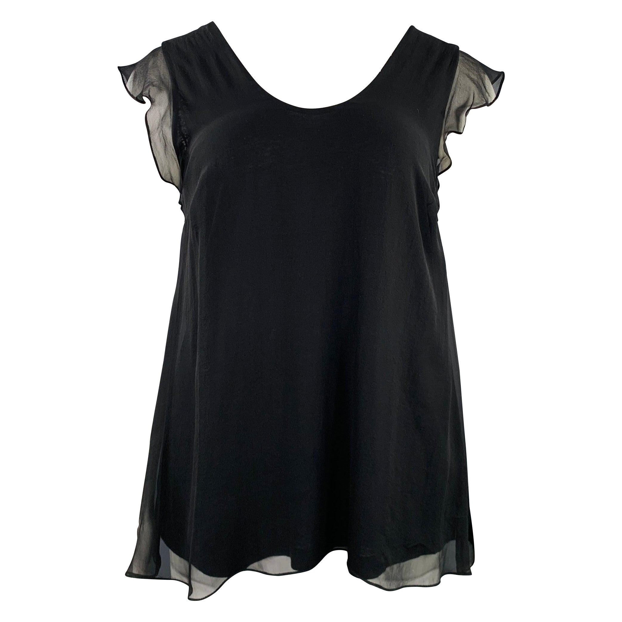 BRUNELLO CUCINELLI Size XL Black Silver Silk Monili Double Layer Dress Top For Sale