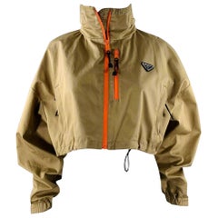 PRADA Size 2 Khaki Orange Cotton Blend Contrast Trim Crop Jacket