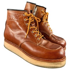 KENZO Botas con cremallera y cordones de piel marrón con pespuntes en contraste talla 9.5