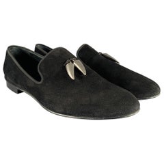 GIUSEPPE ZANOTTI Size 11 Black Textured Suede Slip On Loafers