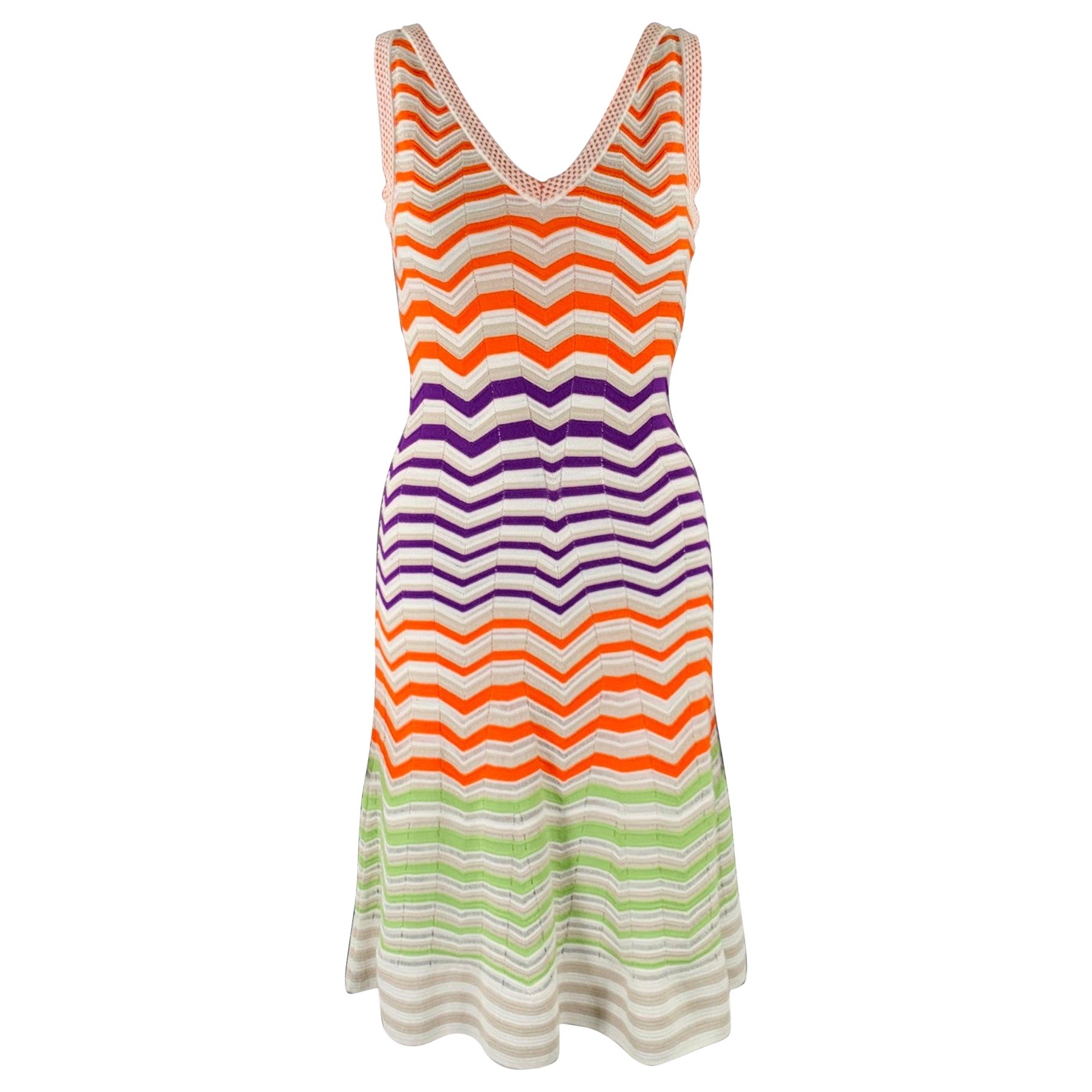 M MISSONI Taille 4 Multi Color Viscose Blend Zig Zag Sleeveless Dress (Robe sans manches)