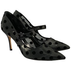 MANOLO BlahNIK Escarpins Mary Jane noirs à pois taille 7,5