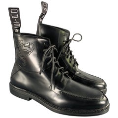 ETRO Taille 12 Bottes à lacets en cuir noir Pixel Art