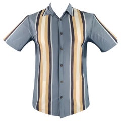 HUGO BOSS Size L Grey Beige Stripe Mercerized Cotton Short Sleeve Shirt