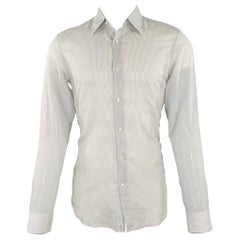 HUGO BOSS Size S White Light Blue Stripe Cotton Silk Long Sleeve Shirt