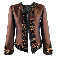 PRADA SS05 Size 2 Brown Black Wool Silk Embellishment Jacket Blazer