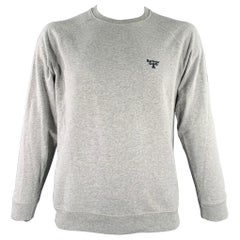 BARBOUR Size L Heather Grey Black Cotton Crew Neck Pullover