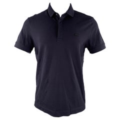 LACOSTE Size M Navy Cotton Blend Regular Fit Hidden Buttons Polo