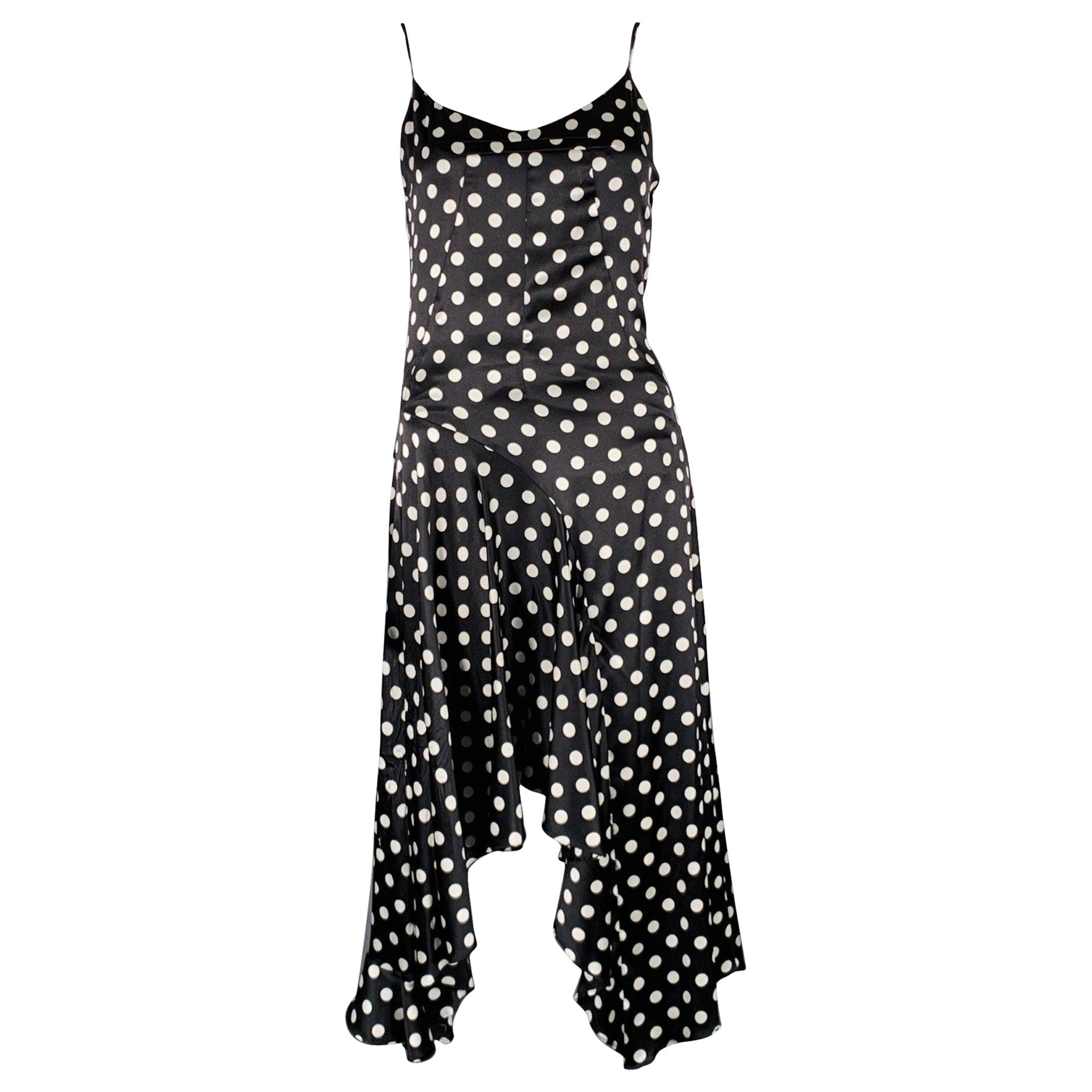 CAROLINE CONSTAS Size XS Black White Silk Blend Polka Dot Dress For Sale