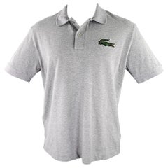 LACOSTE Size M Grey Cotton Loose Fit Large Patch Polo