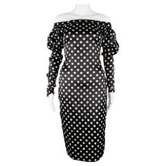 CAROLINE CONSTAS Size XS Black White Silk Blend Polka Dot Long Sleeve Dress