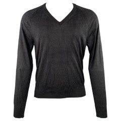 TOM FORD Size M Black Gold Shimmery Silk Blend V-Neck Pullover (Pull à col V en mélange de soie)