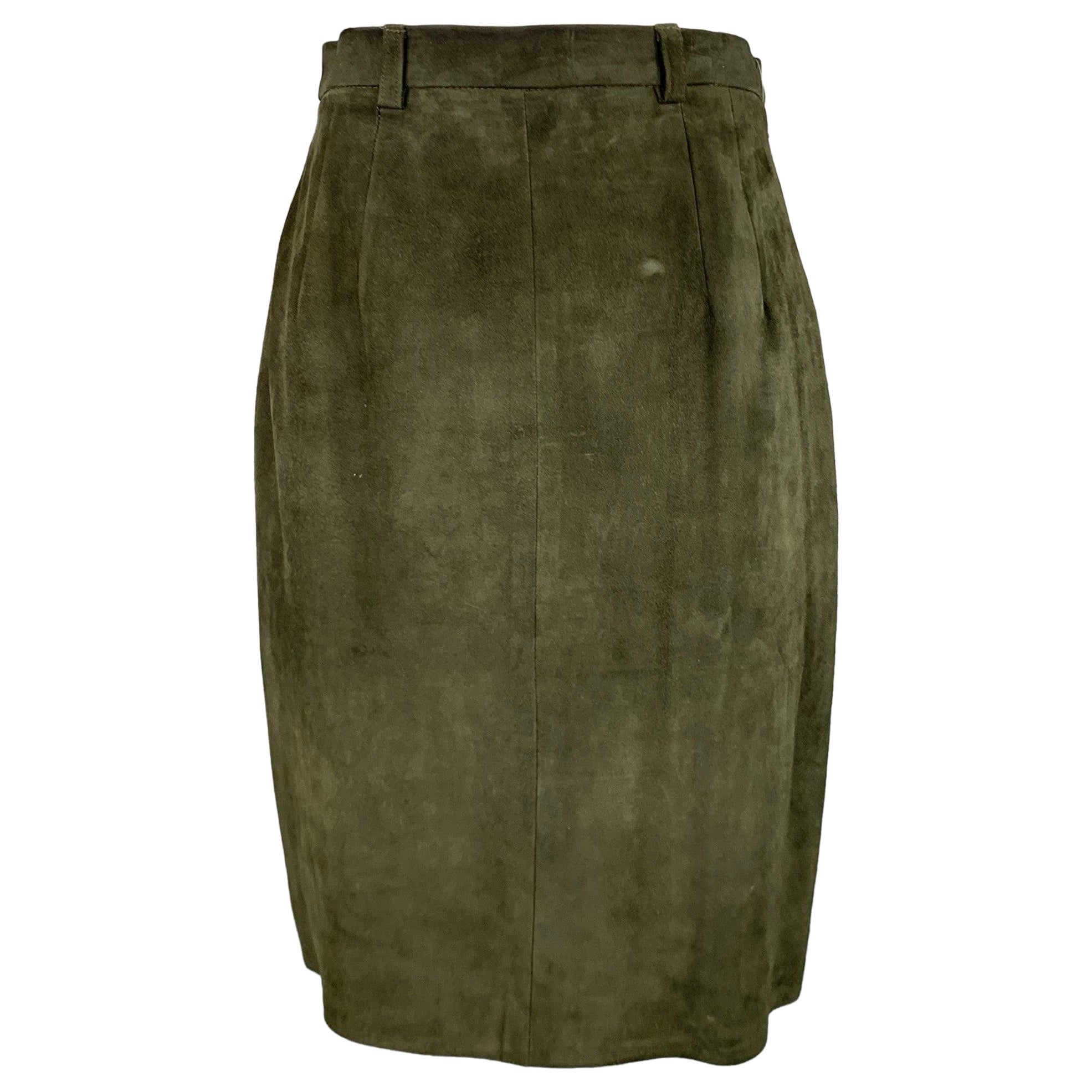 RALPH LAUREN Size 8 Green Suede Pencil Below Knee Skirt For Sale