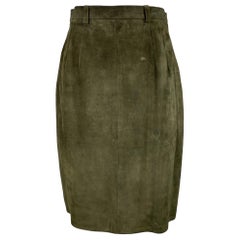 RALPH LAUREN Size 8 Green Suede Pencil Below Knee Skirt