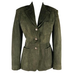 RALPH LAUREN Size 6 Green Suede Pleated Single Breasted Jacket