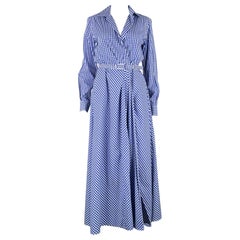 RALPH LAUREN Size 6 -Rivera- Blue White Cotton Gingham Long Sleeve Dress