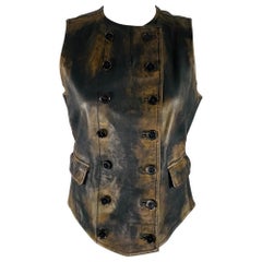 RALPH LAUREN Size 8 Black Brown Leather Distressed Vest